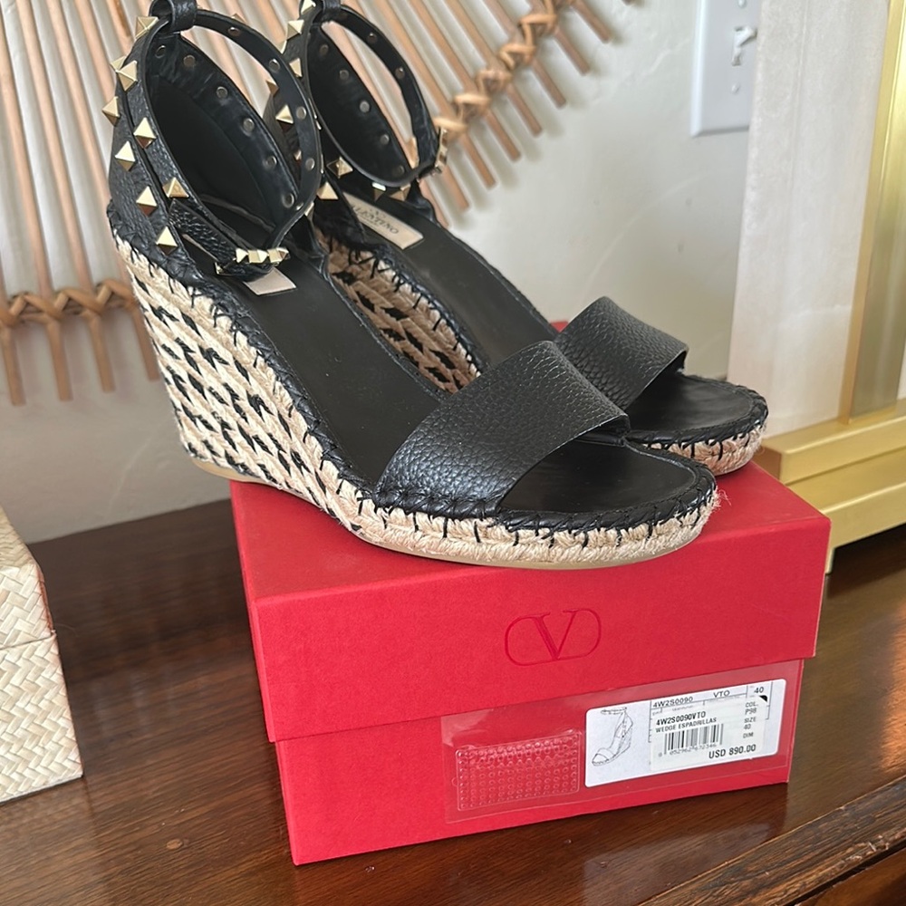 Valentino Black and Cream Wedge Sandals